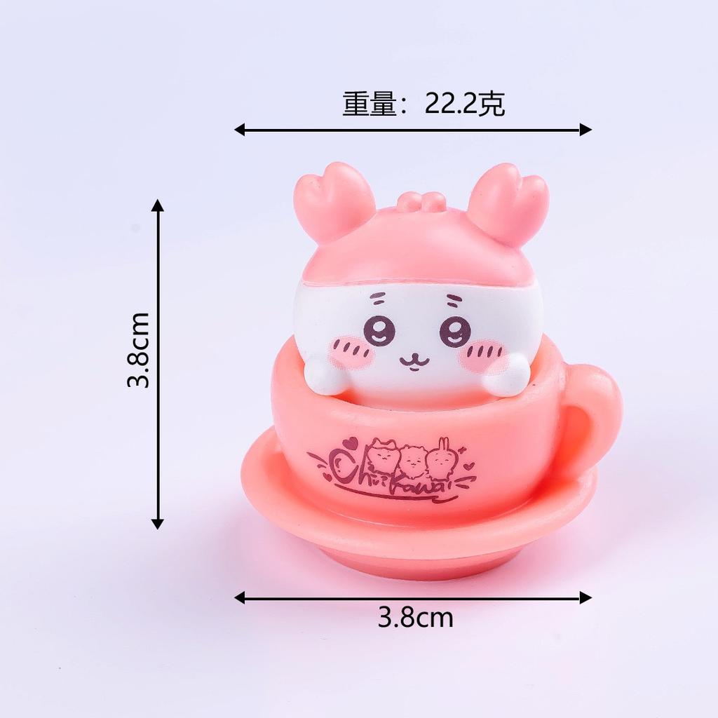 Cute Chiikawa Figures Mini Teacup Toy Set Hachiware Usagi Momonga Lion Desk Decoration Collectible Kawaii Ornaments Gift