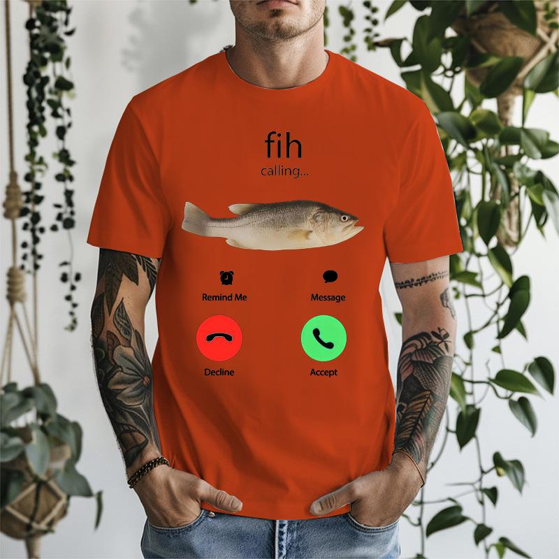 Unisexs T Shirt Fish Calling Funny Fishing Graphic Tee Angler Phone Humor Fisherunisex Gift Crew Neck Tee Fishing Fan Casual Short Top