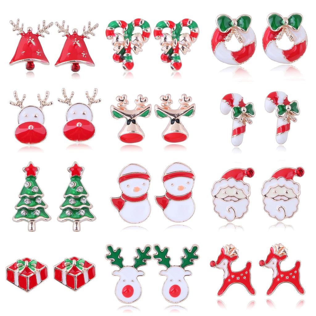 Cute Little Santa Elk Gift Earrings, Flash Diamond Christmas Tree Snowman Earrings