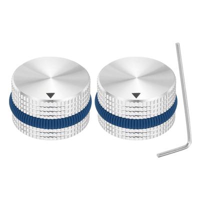 Uxcell Aluminum Potentiometer Set of Volume Control X Screw Type for with White and Blue Rubber Rings Silver Knobs, 2, 1/4" (6mm) Knobs, 15.5mm 25mm,