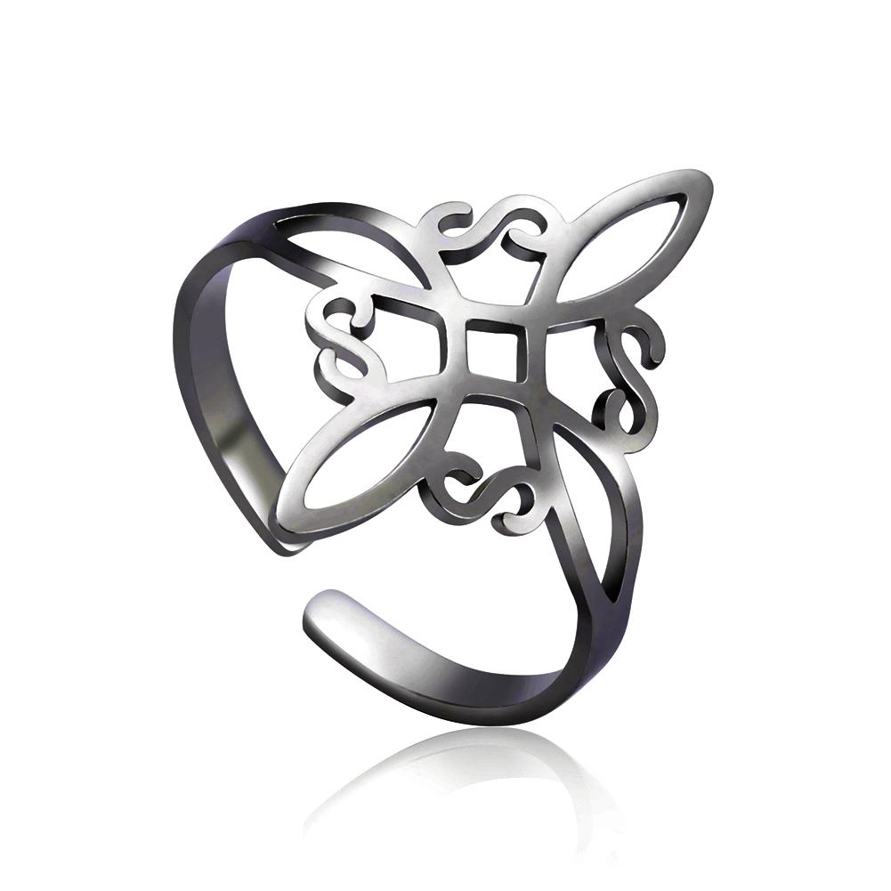 LIKGREAT Hollow Trinity Witch Knot Adjustable Ring for Women Men Stainless Steel Celtics Knot Amulet Couple Jewelry BirthdayGift