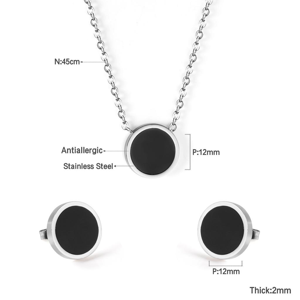Geometric Round Steel Bead Earrings And Necklace Set Fashion Women Jewelry