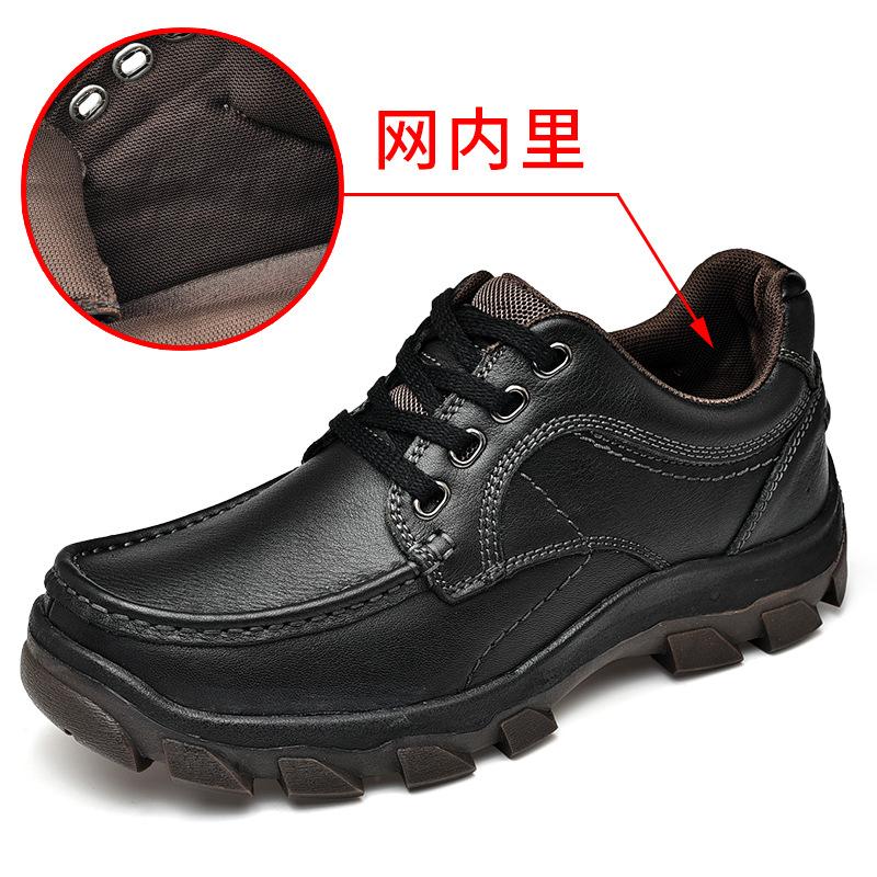 

2025 рабочие ботинки мужские осенне-зимние уличные повседневные ботинки из натуральной кожи на высокой толстой подошве из коровьей кожи износостойкие кожаные ботинки с большим носком 38 чёрный