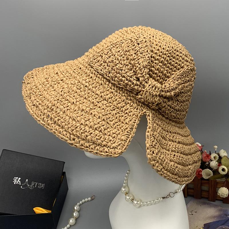 Big Brim Bow Bucket Hat Foldable Visor Beach Hat Small Edge Split Straw Hat Summer Sun Protection
