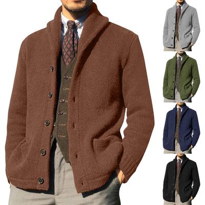 Herren-Cardigan, lässig, Schal, langärmelig, einfarbig, Strickpullover