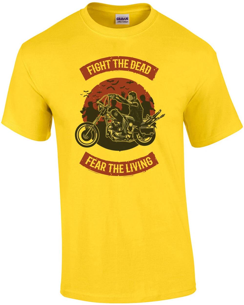 Fight The Dead Fear The Living Motorcycle Biker Zombie T-Shirt 4XL