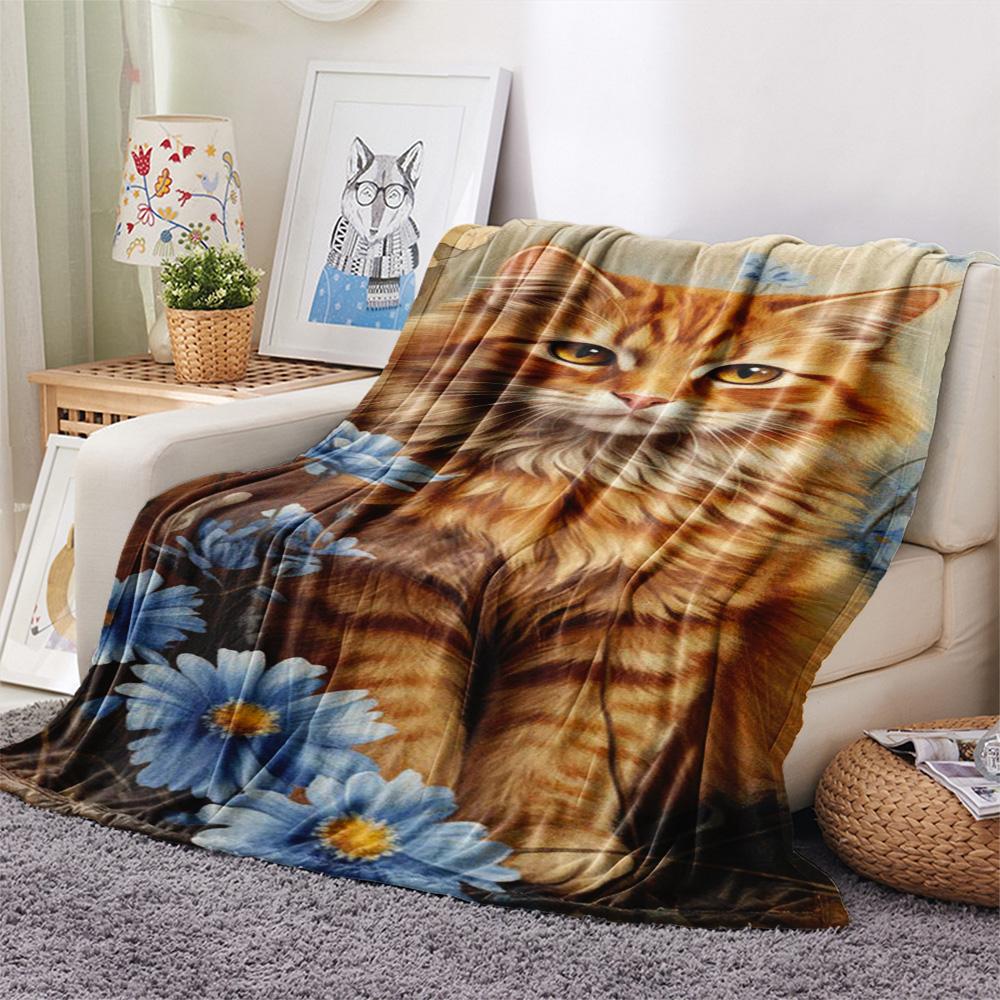 1PC Flowers and animals Print FlAannel Blanket, High quality Comfortable for All Seasons, Home Decor, Warmth and Comfort