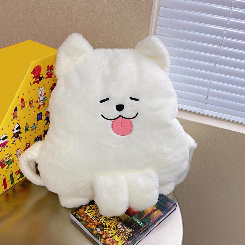 White Plush Dog Girl Backpack With Zipper Closure For Daily Use And Cute Style