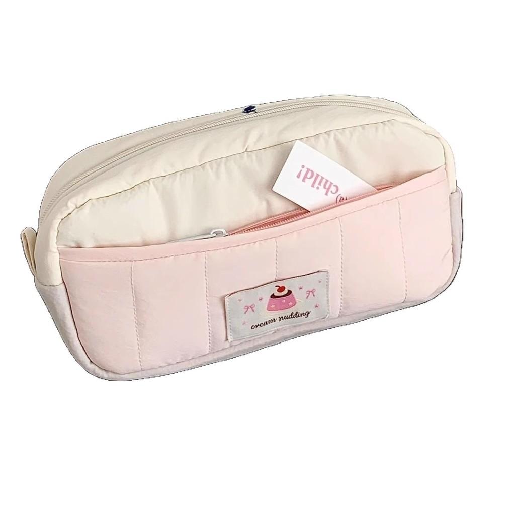 Minimalist Pudding Color Pencil Case With Large Capacity For Students And Girls