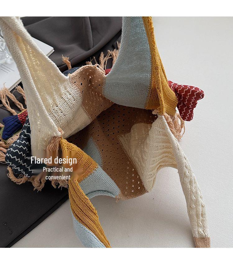 Women's Lazy Style Knitted Tote Bag - Versatile, Fashionable, Large Capacity, Single Shoulder, White