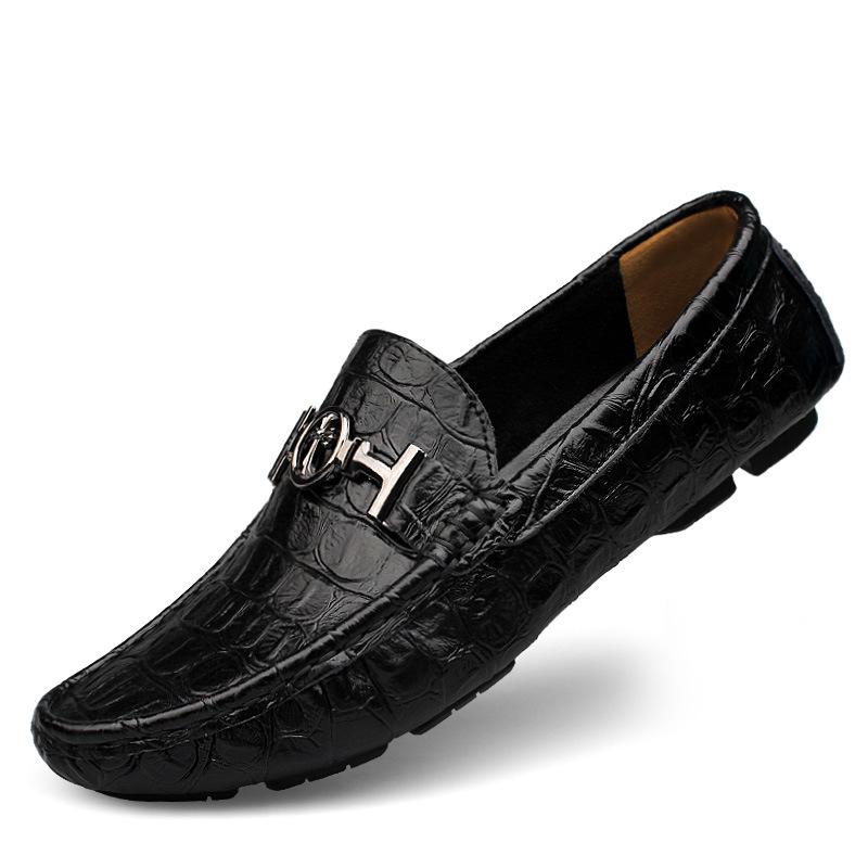 Mode Män Enfärgade Loafers Skor Plattklack Läder Singelskor Plus Size 36-50