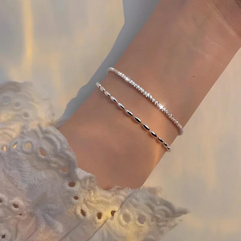 New Fashion Silver Colour Double Layer Bracelet Sparkling Exquisite Simple Women Bracelet Fine Jewelry Accessories