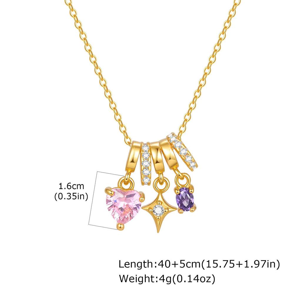 Vnox Elegant Cubic Zirconia Pendant Necklace for Women Girls, Fashion Pink Crystal Charm Heart Jewelry Valentine's Day Gifts New