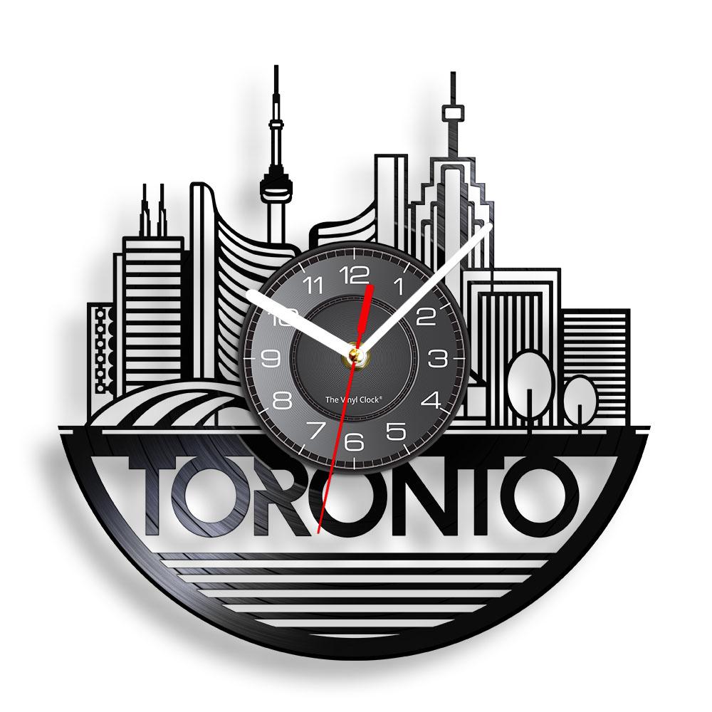 Toronto Skyline Wall Art Home Decor Wall Clock Canada Cityscape Vinyl Record Clock Canadian Gift Canada Travel Decorative Clock