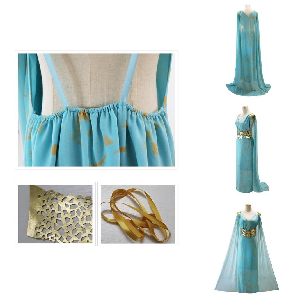 Incantevole Madre dei Draghi Game Of Thrones Daenerys Targaryen Costume Abito Lungo Azzurro Cielo Per Indimenticabili Eventi Cosplay