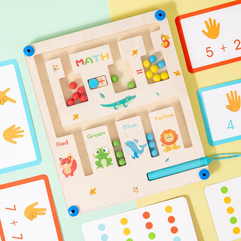 Wooden Magnetic Color Maze Sorting Board Montessori Toy Color Addition and Subtraction Game Educational Toys For Kids Age 3+