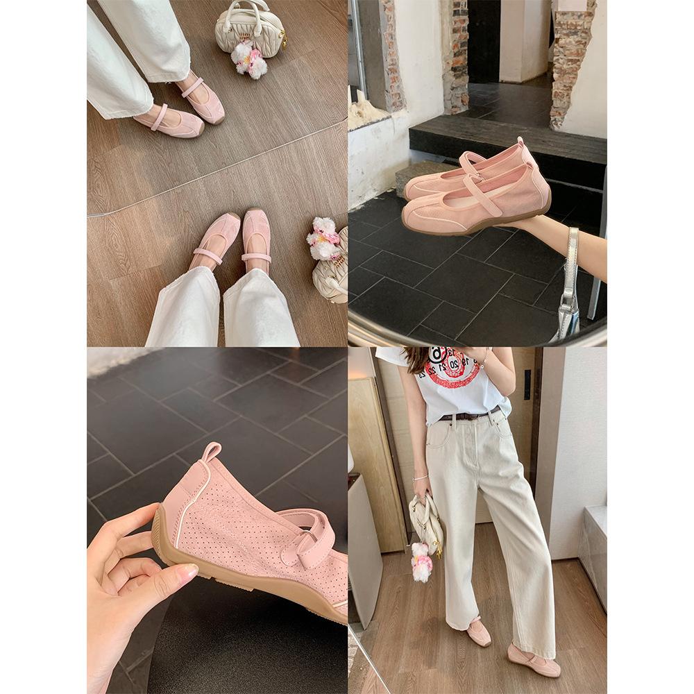 Cowhide version inner height-increasing sneakers retro round head double Velcro casual Mary Jane shoes women's virtue