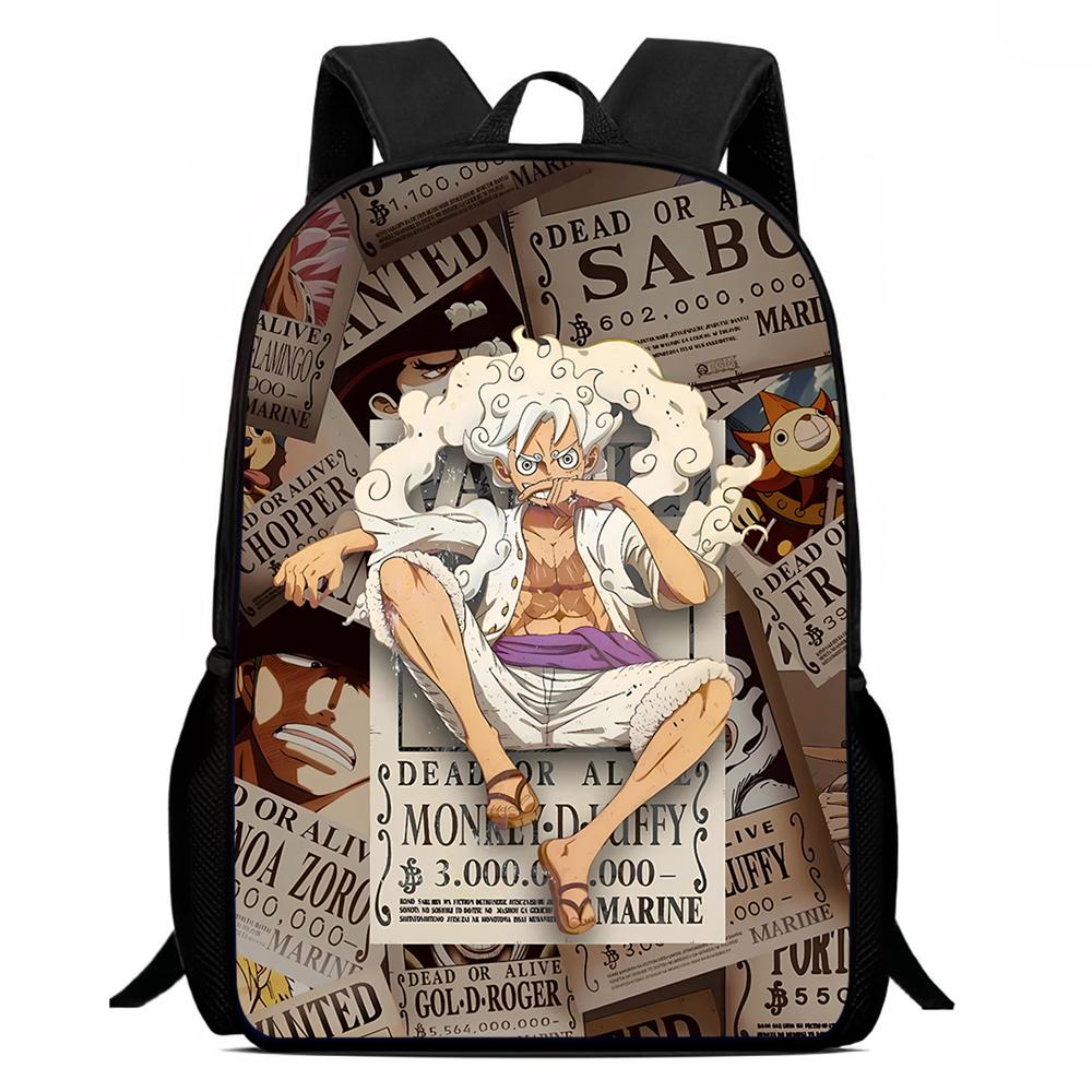 15 Inch Cartoon One Piece Mochila Backpack, Light Weight Unisex School Backpack for Boys Girls Age 6-10 Casual Travel Daypack