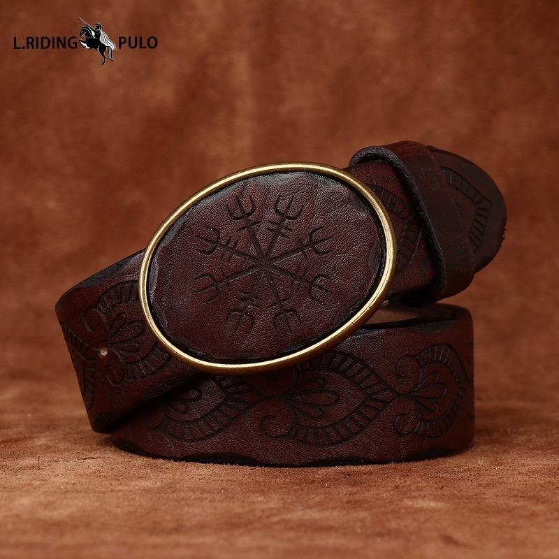 Retro Personality Trend Carved Pattern Smooth Buckle Belt Genuine Leather Leather Belt