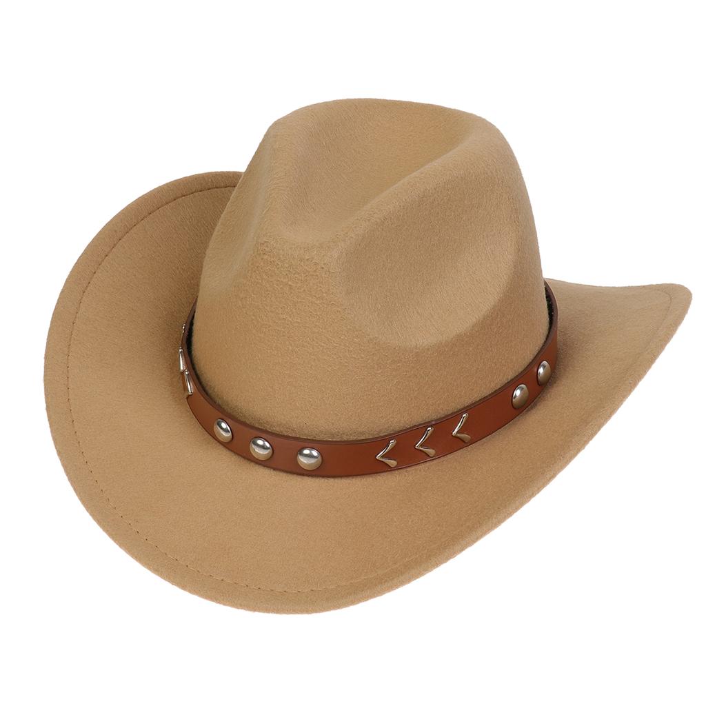Women Men Western Cowboy Hat, Wide Curved Brim Felt Cowgirl Hat, Vintage Jazz Riding Hat, Removable Hat Belt, Head Circumference 56‑58cm