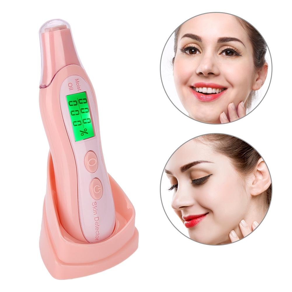 Digital LCD Display Precision Skin Sensor Tester Facial Moisture Water Oil Analyzer Pink