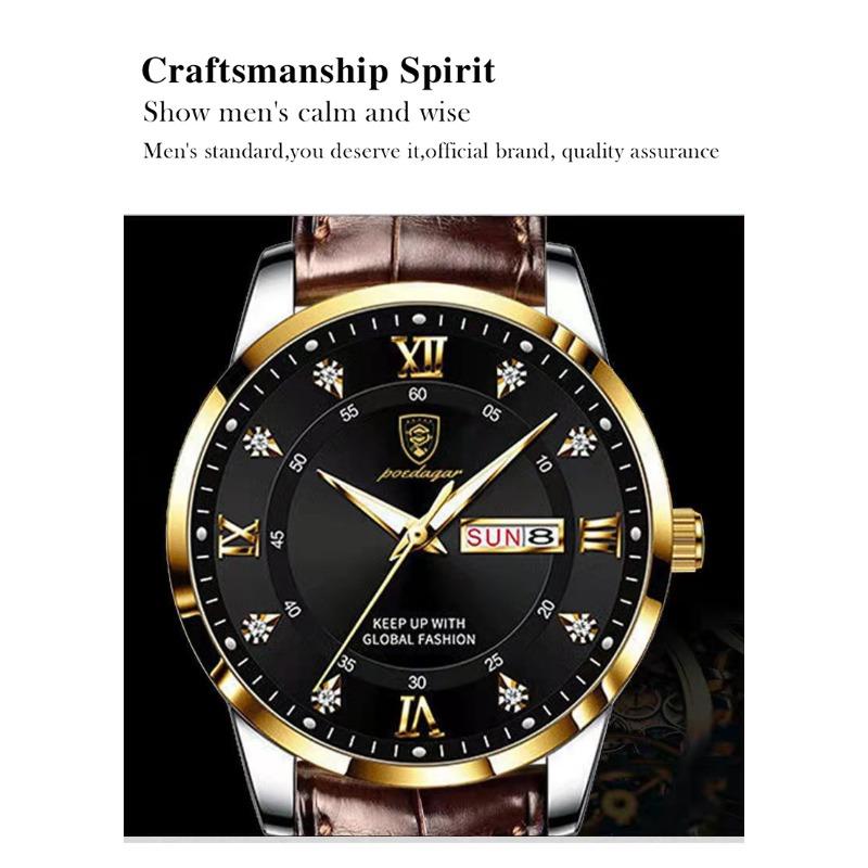 POEDAGAR Casual High Quality Men Watch Waterproof Luminous Leather Original Wristwatch Quartz Business Watches for Men Reloj
