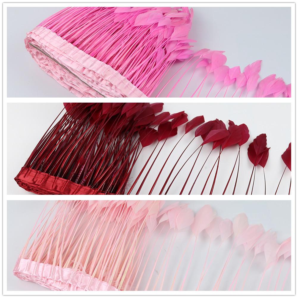 6-8inches Pink Goose Feather Trims Making Jewelry Carnival Decoration Handicraft Beautiful Plumes Fringes Ribbon Accessories 2m
