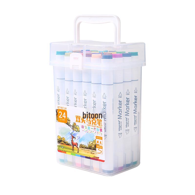 Baitong Double-Ended Triangular Marker Pen Set: Alcohol & Oil-Based, Quick-Drying, Available In 12/24/36/48/60 Colors.