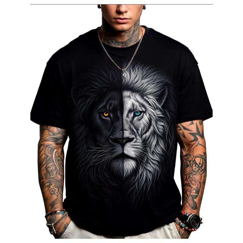 Russian Men's Summer 3D T-shirt Fashionable Casual Loose Animal Pattern Printed Round Neck Short Sleeved T-shirt Top