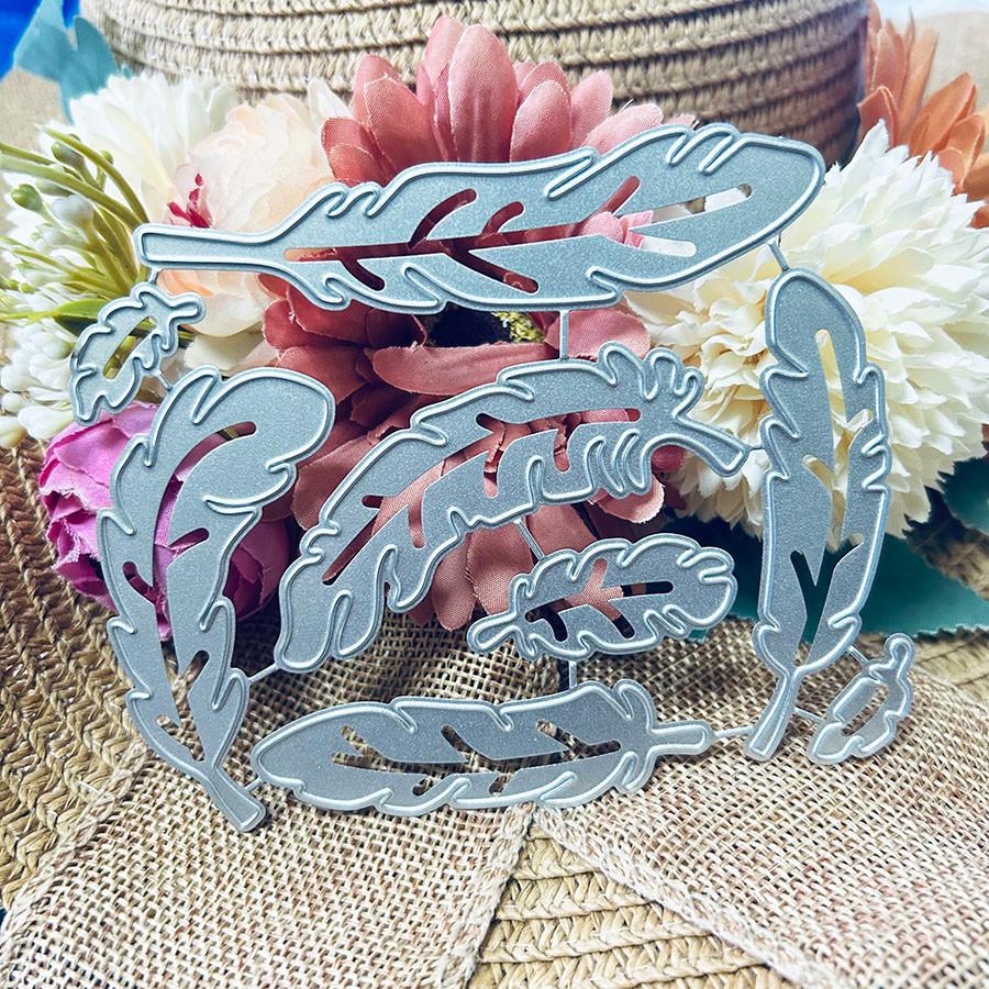8Pcs/Set Feathers Dies Cuts For Card Making, Cutting Dies, Metal Die Cutting Mold, Scrapbooking Dies, DIY Etched Embossing Stencil For Craft