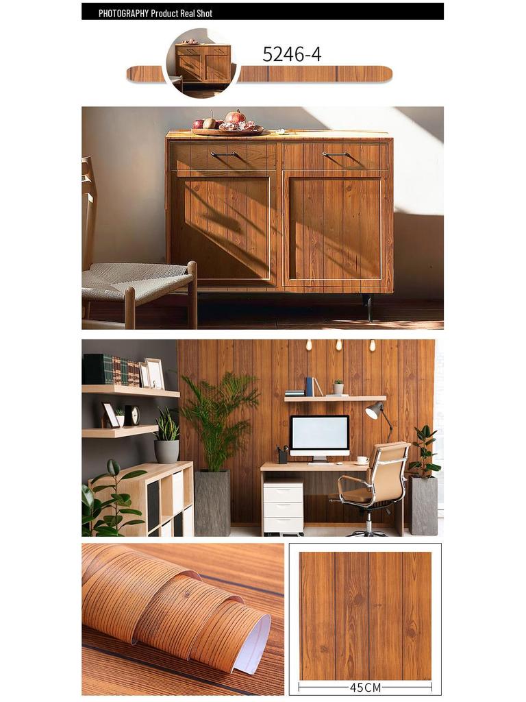 Self-Adhesive Imitation Wood Grain Wallpaper - Moisture-Proof Wall Decoration for Bedrooms