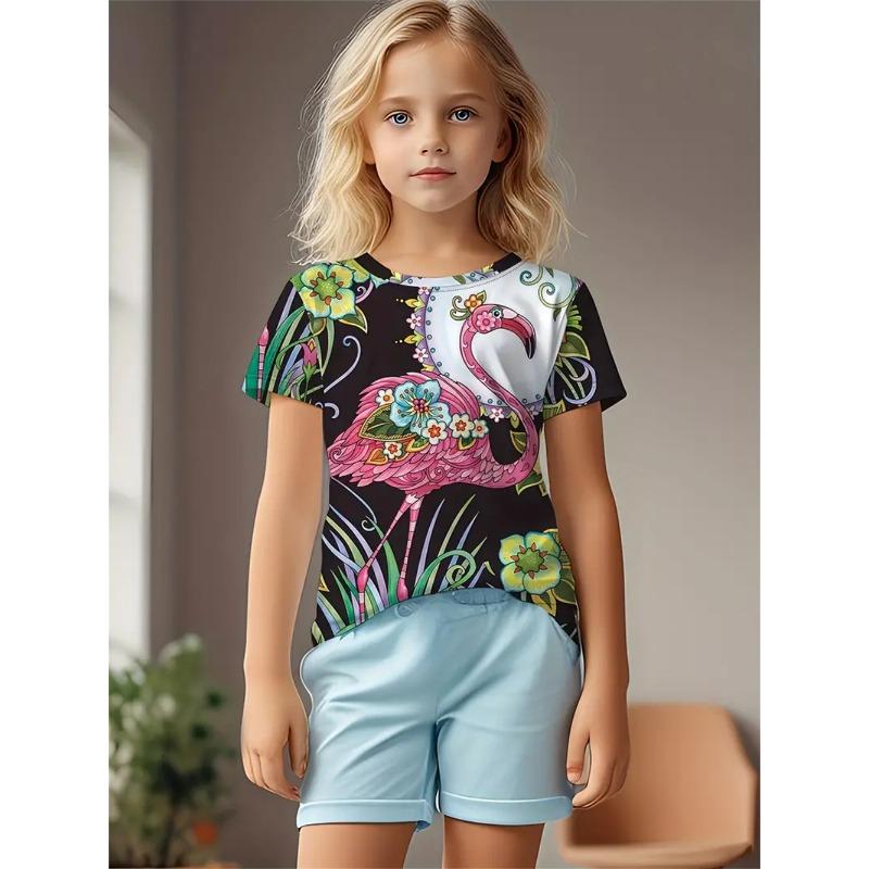 Bee Animal Giraffe 3d Print Fashion Funny Girls' T-Shirts Summer Short Sleeved Tops Tee Casual T-Shirts Girls' Clothing