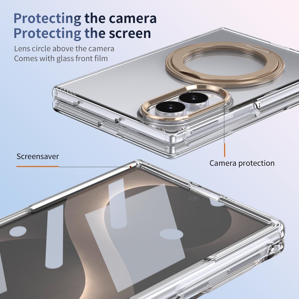 Custodia per Telefono con Supporto Magnetico Rotante a 360° per Samsung Galaxy Z Fold 8 7 6 5 4 Fold8Ultra per Ricarica Wireless Magsafe Cover Trasparente