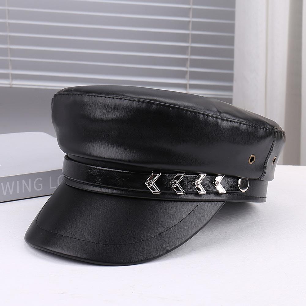 Punk Stil Flache Kappe Herren und Damen Persönlichkeit Leder Lange Nieten Leopardenmuster Silberne Kappe