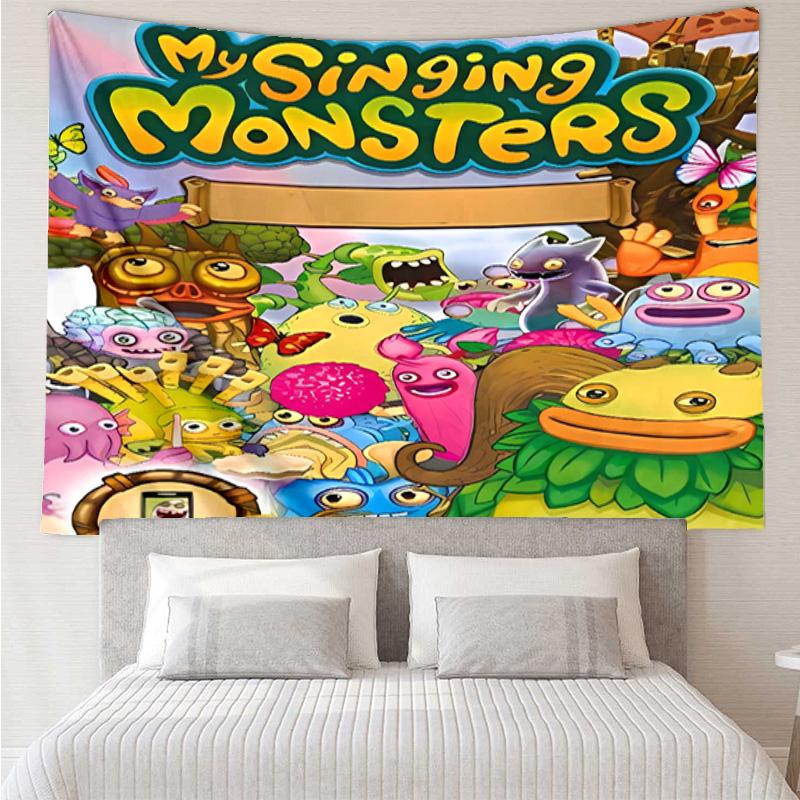 My Singing Monsters Wandteppich für Schlafzimmer Ästhetik Klassenzimmer Wandbehänge für Wohnzimmer Studentenwohnheim Büro, Ideales Kreatives Geschenk