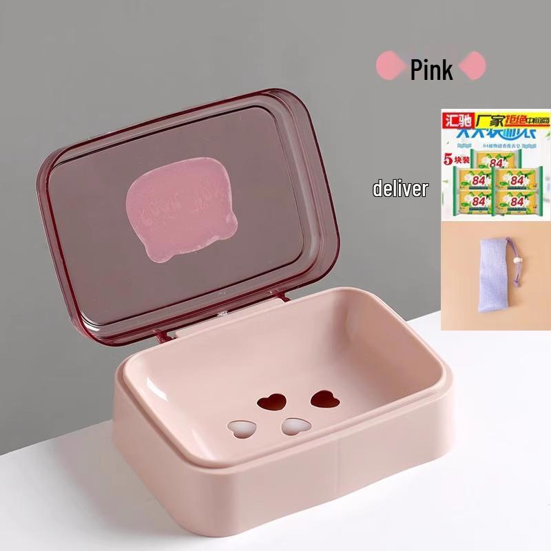 Creative Cute Plastic Soap Dish with Lid: Stylish Soap Holder and Drainer for Bathroom Storage
