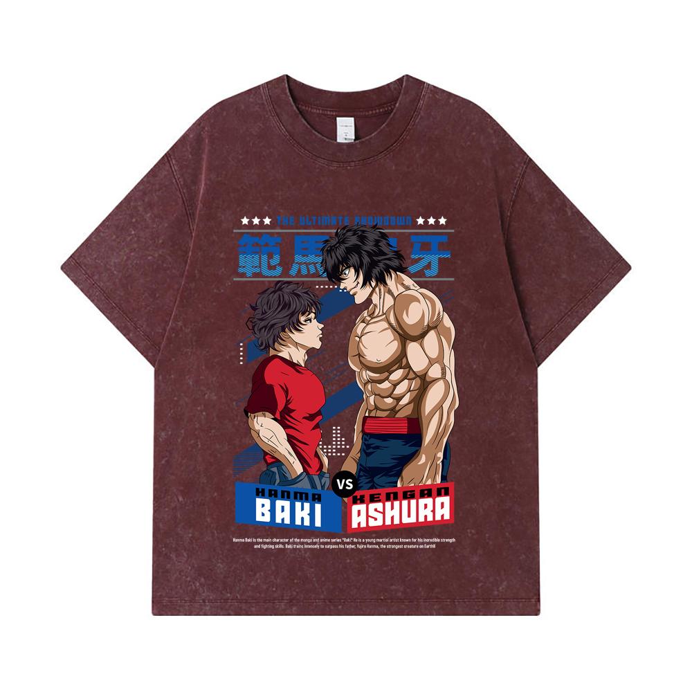 275 GSM Washed T-shirts 100% Cotton Baki V2 Baki Ashura Print Unisex Heavy Cotton T Shirt