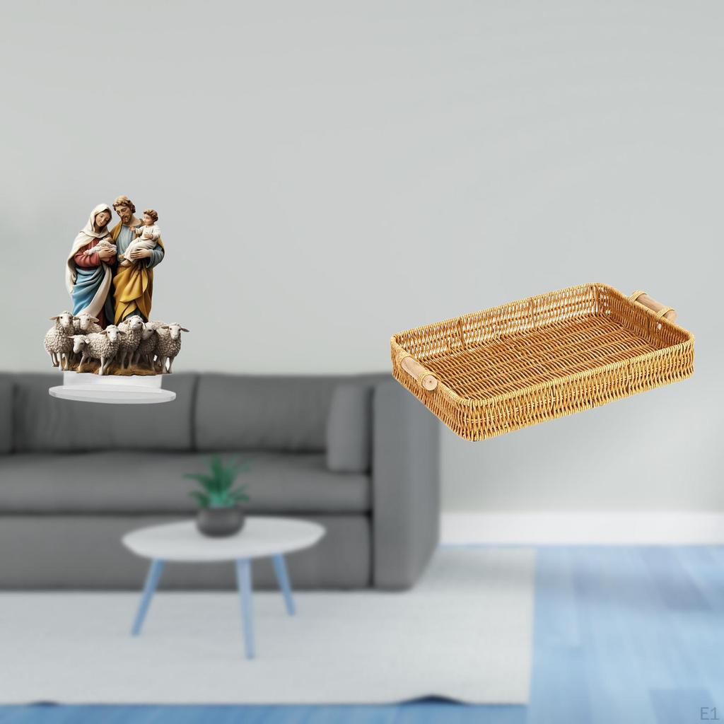 Acrylic Table Sign Kitchen Storage Basket Rectangle Woven Desktop Bread Tray Decorative Handmade