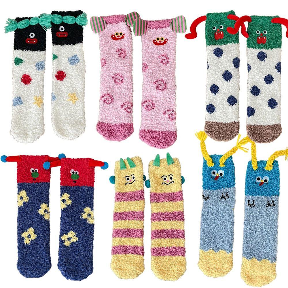 1 Paar 3D Cartoon Warme Schlaf-Socken Lustige Flauschige Freizeit-Socken Mode Korallenfleece-Socken Winter