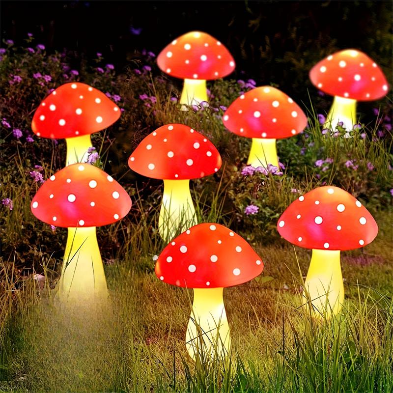 8-Piece Outdoor Red Mushroom-Shaped Solar Lights Garden Pathway Decor for Gardens, Parties, and More rosso