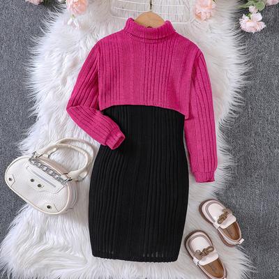Teen Girls Fashion Clothes for 6-12 Years Old Children Clothing Spring Autumn Knitted Blouse Suspender Dress Set