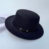 Autumn and Winter Flat Top Woolen Top Hat Female French Hepburn Style Fashionable Retro Face Small Belt Buckle Versatile British Top Hat