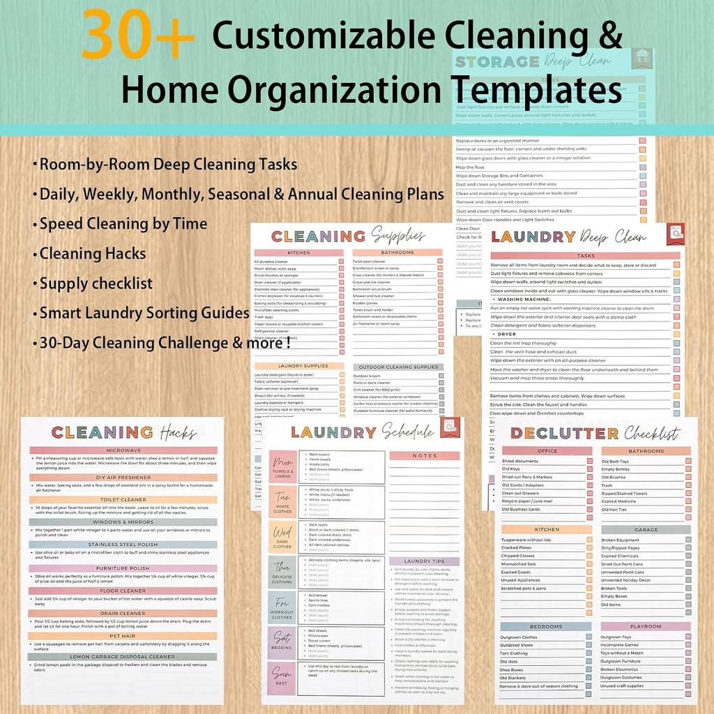 ADHD Cleaning Planner for Adults and Teens - Daily, Weekly & Monthly Cleaning Schedule & Checklist - Reble Household Chore Organizer with DIY