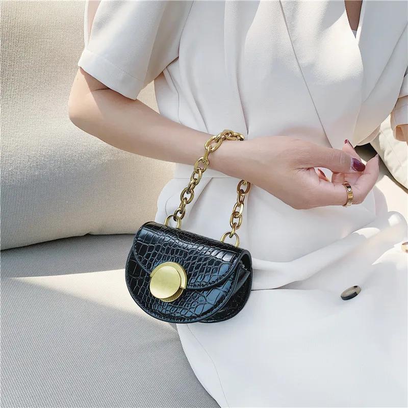 Bag Women's New Stone Pattern Mini Saddle Personalized Chain Portable Lock Bag Fashion Chain Single Shoulder
