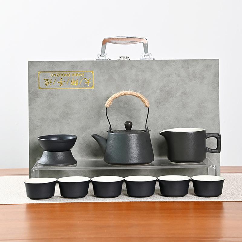Japanese-style black pottery Kung Fu tea set, household ceramic teapot, teacup small set gift box