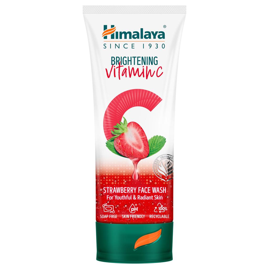 Himalaya Brightening Vitamin C Strawberry Face Wash | Vitamin C, Niacinamide & Strawberry | Brightness for Youthful Radiant Skin | Soap Free | Derm