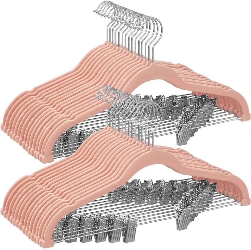 Samt Hosenbügel, Rutschfester Kleiderbügel mit Klammern für Bekleidungsgeschäft, Rosa Trockenständer für Mantel, 10/20/30 Stück 10PCS rosa