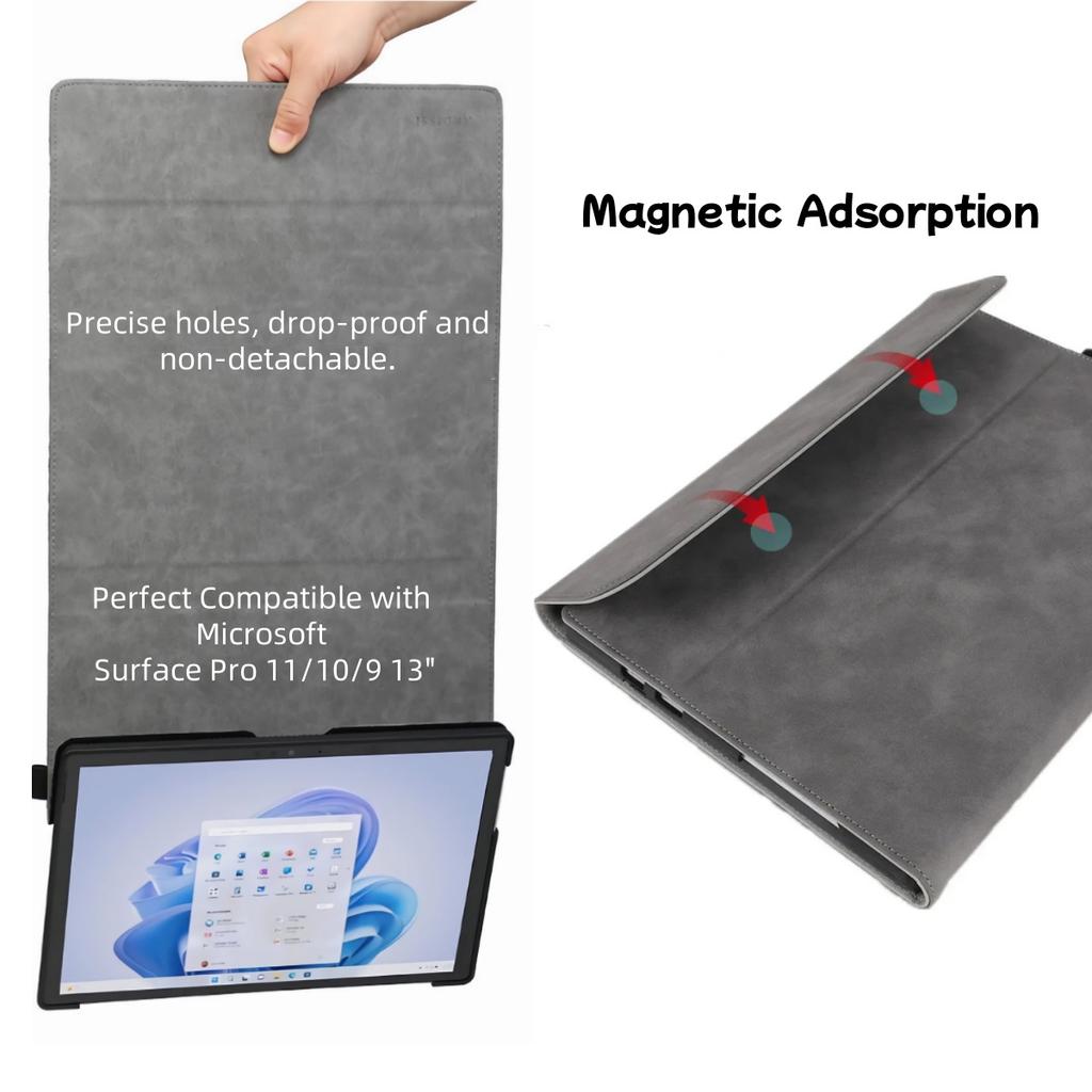 Etui ochronne do 13-calowego tabletu Microsoft Surface Pro 11/10/9 Slim z PU, ze skóry, odporne na wstrząsy, Smart Stand Folio Shell