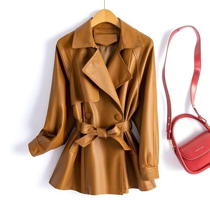 Herbstmode Westernstil Leder Windbreaker Jacke Taillenbetonend Lässig Lederjacke Oberteil