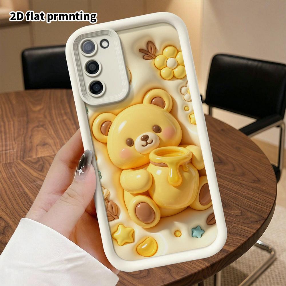 Phone Case: 2D flat, suitable for Samsung Galaxy A34 A35 M05 M06 S20 S22 S21 FE Plus 5G protective cases, creamy yellow honey bear, perfect Christmas
